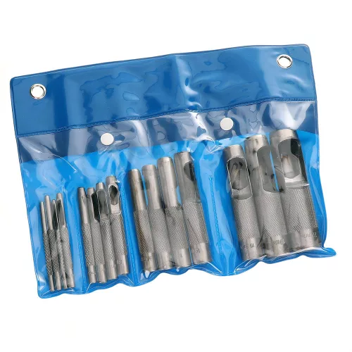 Set Profesional de Perforatoare din Oțel Carbon Călit, 15 Bucăți, 2-22 mm, pentru Piele, Cauciuc și Materiale Moi - Model JC1550