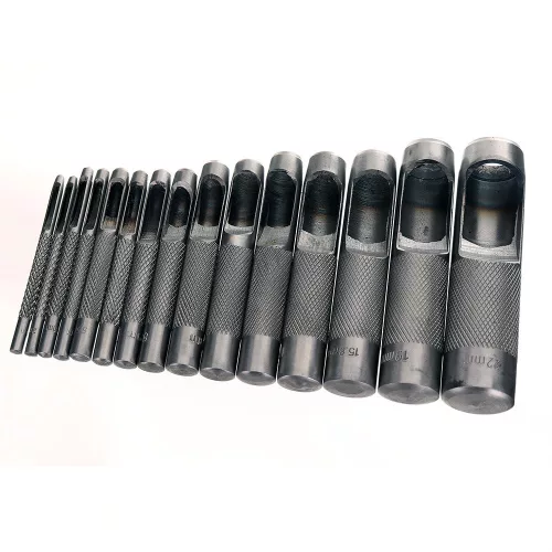 Set Profesional de Perforatoare din Oțel Carbon Călit, 15 Bucăți, 2-22 mm, pentru Piele, Cauciuc și Materiale Moi - Model JC1550