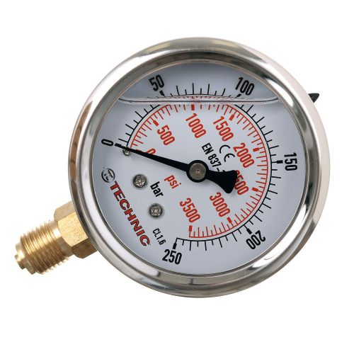 Manometru cu Conexiune Inferioară 1/4", 0-250 Bar, cu Amortizare cu Glicerină