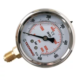   Manometru Presiune 0-600 bar cu Conexiune Inferioară 1/4" și Amortizare cu Glicerină
