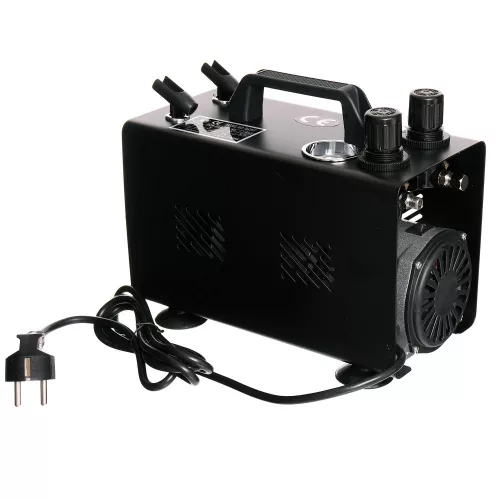 Compresor Silențios Fără Ulei pentru Modelare și Salone de Frumusețe, Compatibil cu 2 Pulverizatoare de Vopsea, Duze 0,2-1,0 mm, Rezervor 1L, Putere 125 W, Debit 20-23 l/min