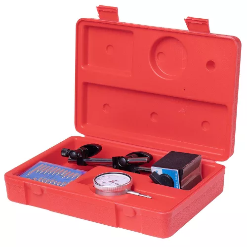 Indicator cu cadran 0,01 mm cu suport magnetic și set de adaptoare