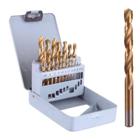   Set de Burghie din Titan în Cutie Metalică din Oțel Rapid cu Acoperire din Nitrid de Titan 1-10mm (19 piese) TC Technic 28540