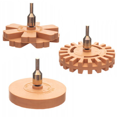 Set de 3 Discuri de Cauciuc pentru Îndepărtarea Adezivului și Etichetelor, cu Ax de 6 mm, Filet M8x1, Diametru 87 mm