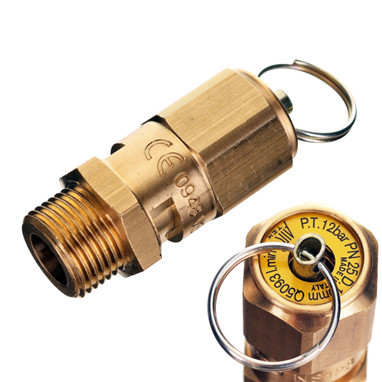 Supapă de Siguranță Racord Filetat 3/8" Presiune Maximă 12 Bar Debit 5093 l/min Material Alamă pentru Compresor