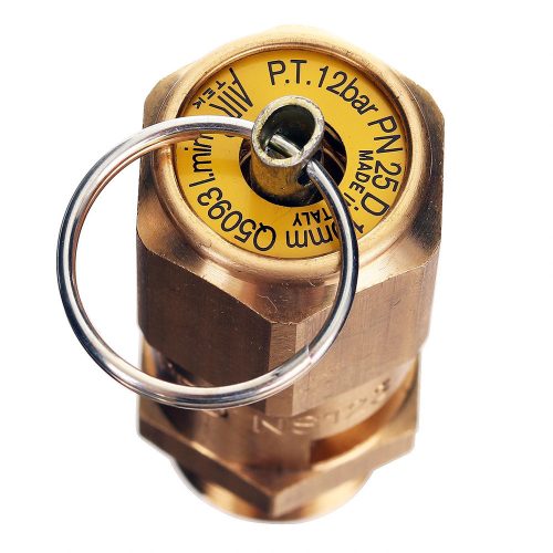 Supapă de Siguranță Racord Filetat 3/8" Presiune Maximă 12 Bar Debit 5093 l/min Material Alamă pentru Compresor