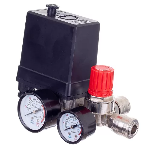 Presostat pentru Compresoare cu Regulator de Presiune și 2 Manometre, 400V, 1/4" Tehnic PL400-2