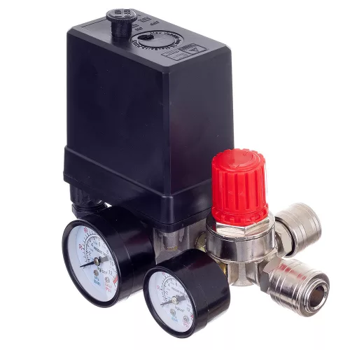 Presostat pentru Compresoare cu Regulator de Presiune și 2 Manometre, 400V, 1/4" Tehnic PL400-2