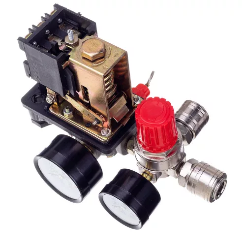 Presostat pentru Compresoare cu Regulator de Presiune și 2 Manometre, 400V, 1/4" Tehnic PL400-2