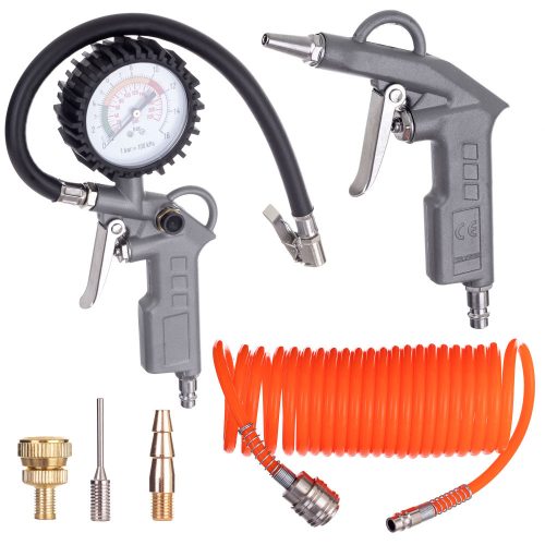 Set Pistol Pneumatic 6 Piese cu Adaptoare de Suflare și Umflare, Compatibil cu Majoritatea Compresoarelor, Furtun 30 cm, Vârfuri de Umflare Incluse