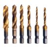 Set de Burghie pentru Filetare M3-M10 (6 Piese) cu Carcasă din Plastic, Oțel de Mare Viteză (HSS) Titaniu TC Technic DN-F1284-1