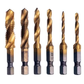   Set de Burghie pentru Filetare M3-M10 (6 Piese) cu Carcasă din Plastic, Oțel de Mare Viteză (HSS) Titaniu TC Technic DN-F1284-1