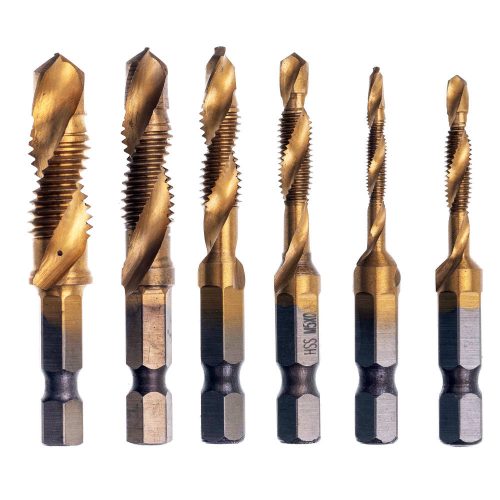 Set de Burghie pentru Filetare M3-M10 (6 Piese) cu Carcasă din Plastic, Oțel de Mare Viteză (HSS) Titaniu TC Technic DN-F1284-1