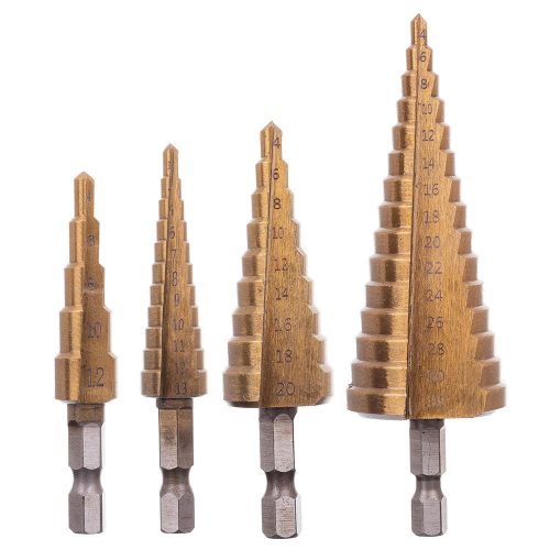 Set de Burghie Trepte pentru Metal, 4 Piese, 3-32mm, Oțel Rapid HSS cu Strat de Titan