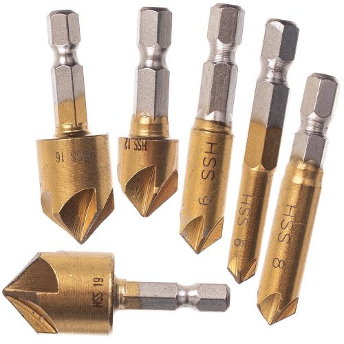 Set de Burghie Conice pentru Înecare, 6-19 mm, 6 Piese, Acoperire Titan-Nitrid