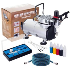   Pachet Precizie Airbrush pentru Saloane de Înfrumusețare, Tatuaje și Modelism - Compresor Fără Ulei cu Funcționare Continuă și Termostat