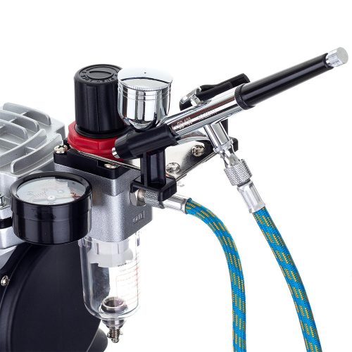 Pachet Precizie Airbrush pentru Saloane de Înfrumusețare, Tatuaje și Modelism - Compresor Fără Ulei cu Funcționare Continuă și Termostat