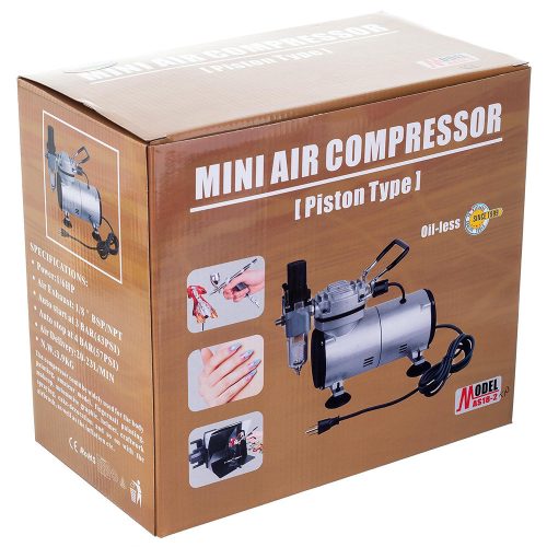 Pachet Precizie Airbrush pentru Saloane de Înfrumusețare, Tatuaje și Modelism - Compresor Fără Ulei cu Funcționare Continuă și Termostat