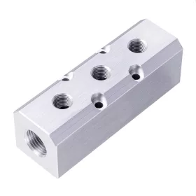   Bloc Distribuție Aer din Aluminiu pentru Pneumatică, 2x1/2" și 3x1/4", Technic AC0052