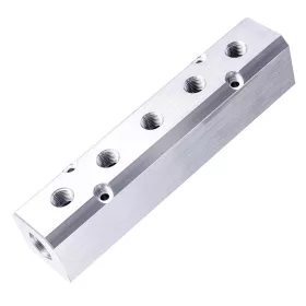   Bloc Distribuție Aer din Aluminiu pentru Pneumatică, 2x1/2" și 5x1/4" - Technic AC0071