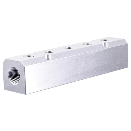 Bloc Distribuție Aer din Aluminiu pentru Pneumatică, 2x1/2" și 5x1/4" - Technic AC0071