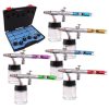 Set Aerograf Profesional Fengda BD-810 cu 6 Pistoale BD-800, Acțiune Dublă, Furtun Compatibil 1/8", Duze 0,35 mm, Rezervor 20 ml