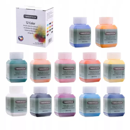 Set Vopsele Acrilice pentru Aerograf 12 Culori 30ml Fengda Timbertech Mix-II
