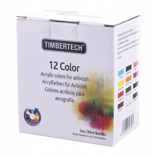 Set Vopsele Acrilice pentru Aerograf 12 Culori 30ml Fengda Timbertech Mix-II
