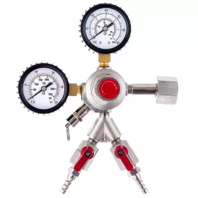   Reductor Dioxid de Carbon pentru Apă, Bere și Vin cu Dublă Siguranță și Dublu Manometru (2 supape de 8mm)