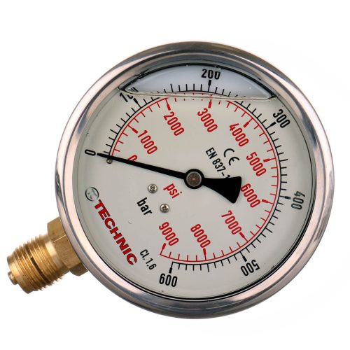 Manometru cu Glicerină 100mm, 0-600 bar, Conexiune Filetată 1/2'' Inferioară