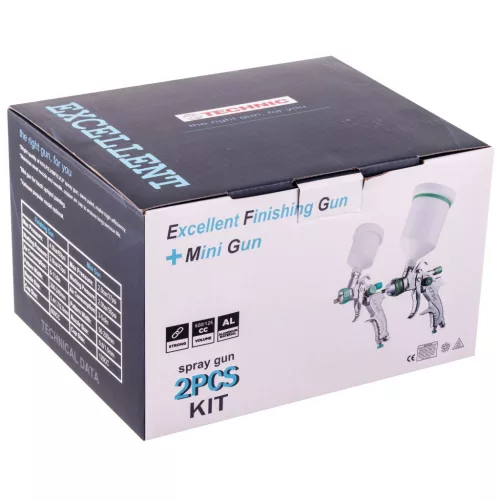 Set Profesional de Pulverizare HVLP cu 3 Duze (0,8mm, 1,4mm, 1,7mm), Două Pistoale, Rezervoare 600ml și 125ml TC Technic SET601