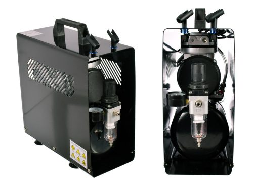 Compresor Silențios cu Un Singur Cilindru din Metal cu Suport Airbrush AS-186A, Légáramlás 23 l/perc, Presiune 3-4 bar, Rezervor 3 litri
