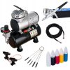 Set Aerograf Profesional cu Compresor, Pulverizator, Furtun, Vopsele și Suport Fengda AS-186 + Fengda BD-130