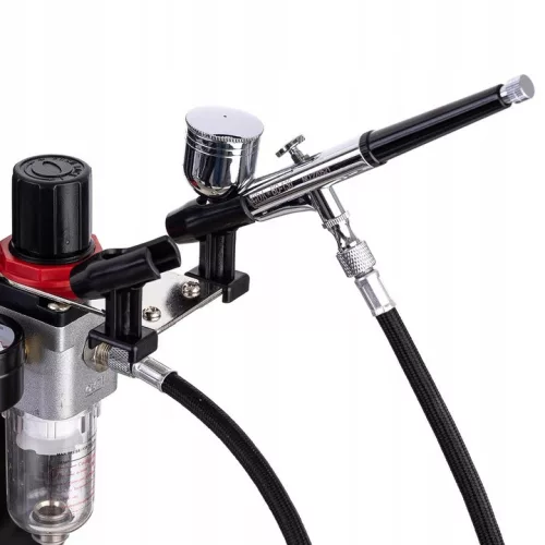 Set Aerograf Profesional cu Compresor, Pulverizator, Furtun, Vopsele și Suport Fengda AS-186 + Fengda BD-130