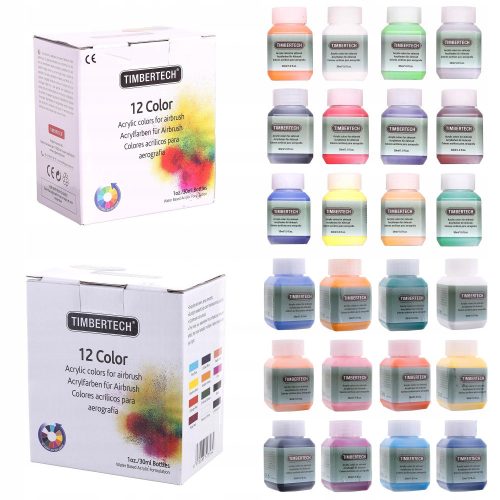 Set Vopsea Acrilică Aerograf 24 Bucăți 30 ml Flacon Fengda Timbertech Mix-I + Mix-II