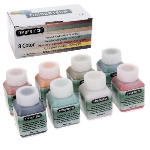 Set de Vopsele Metalice Acrilice pentru Aerograf, 8 Culori, 8x30ml, Fengda Timbertech