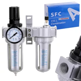   Bloc de Pregătire Aer - Filtru de Aer 40 Microni, Regulator, Lubrificator Pneumatic 1/2" Technic AFRL80