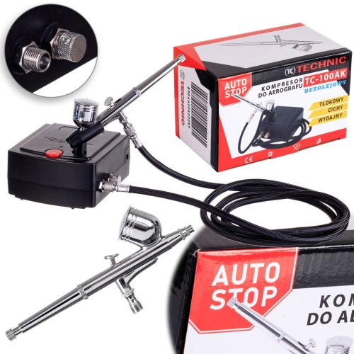 Mini Compresor Aerograf cu Funcție START-STOP Technic TC-100AK, Furtun 1,8m, Duza 0,3mm