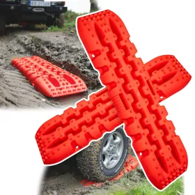   Set 2 Bucăți Capcană de Nisip pentru Off-Road 4x4, Utilizabil în Noroi și Zăpadă, Capacitate 10T, Tehnic TS503, Roșu