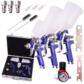   Set Pistol de Vopsit cu 3 Pistoale, Furtunuri de 0.8, 1.4, 1.7 mm, în Geantă de Aluminiu SICOPRO AL827-2000P HVLP