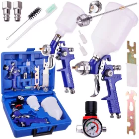   Set Pistol de Vopsit HVLP în Valiză de Plastic cu 2 Pistoale Sicopro PL827-2000P, Furtunuri de 0,8 mm, 1,4 mm și 1,7 mm