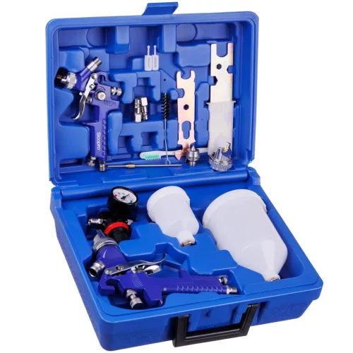 Set Pistol de Vopsit HVLP în Valiză de Plastic cu 2 Pistoale Sicopro PL827-2000P, Furtunuri de 0,8 mm, 1,4 mm și 1,7 mm