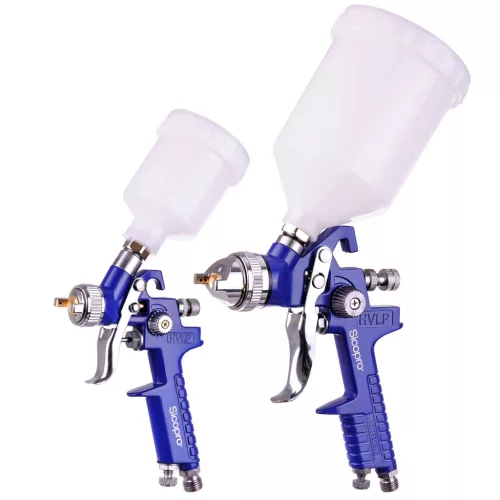 Set Pistol de Vopsit HVLP în Valiză de Plastic cu 2 Pistoale Sicopro PL827-2000P, Furtunuri de 0,8 mm, 1,4 mm și 1,7 mm