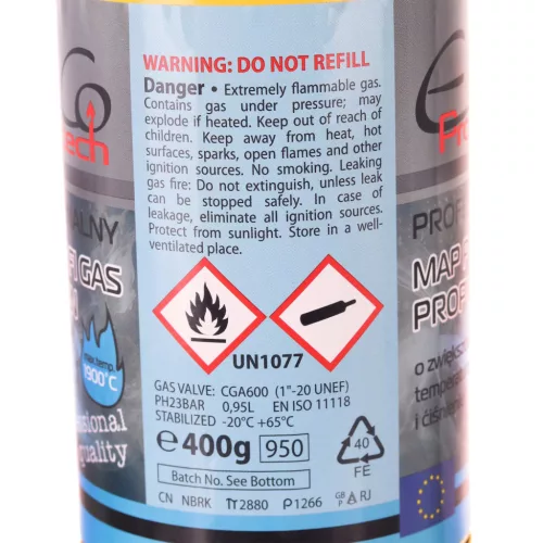 Gaz Profesional ElicoProfitech MAPP 2300°C, Propilenă, Compatibil cu Arzătoare 1" 400G