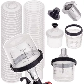   Set 50 de Pahare PPS FPS cu Capacitate de 200 ml, 125 microni - Sistem de Amestecare a Vopselei cu Adaptor Inclus
