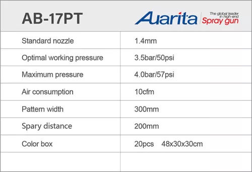 Pistol de Pulverizare cu Rezervor sub Presiune Auarita AB-17PT HVLP 1,4 mm