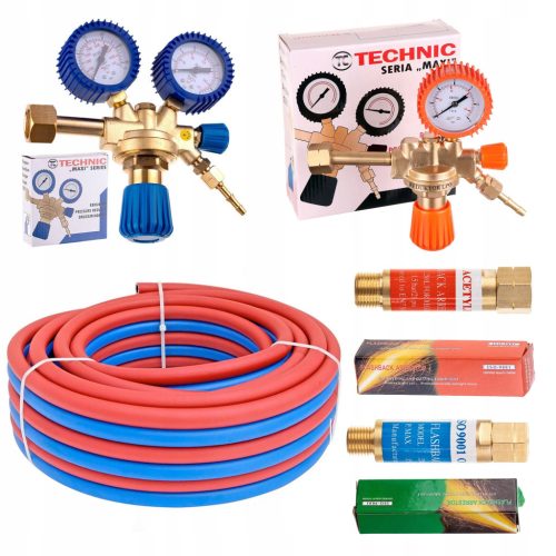 Set Accesorii pentru Sudură: Furtun Dublu 15 Metri, Regulatori de Oxigen și Propan, Siguranțe pentru Oxigen și Acetilenă