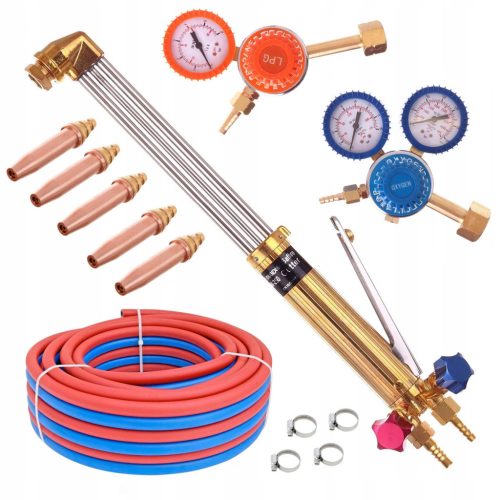 Set complet arzător cu gaz și accesorii - 450 mm, propan-oxigen sau acetilen-oxigen, cu 5 m furtun dublu și reductoare