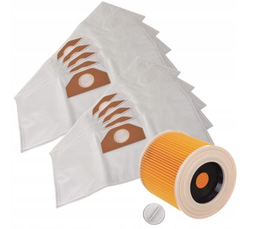 Set 10 Sacii de Praf și Filtru pentru Aspiratoare Karcher WD3.200, WD2, MV3, KWD V12, V15, V17, Microfibră Sintetică, 24,50 x 59 cm