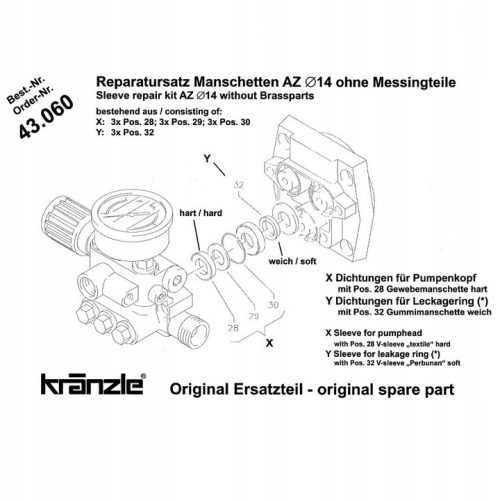 Kit de Reparații Original pentru Pompă Kranzle - Garnituri de 14mm Compatibil cu Modelele 105, 1120, 1120T, 1150, 1150T, Silent 120, HD 10/120, HD 7/120